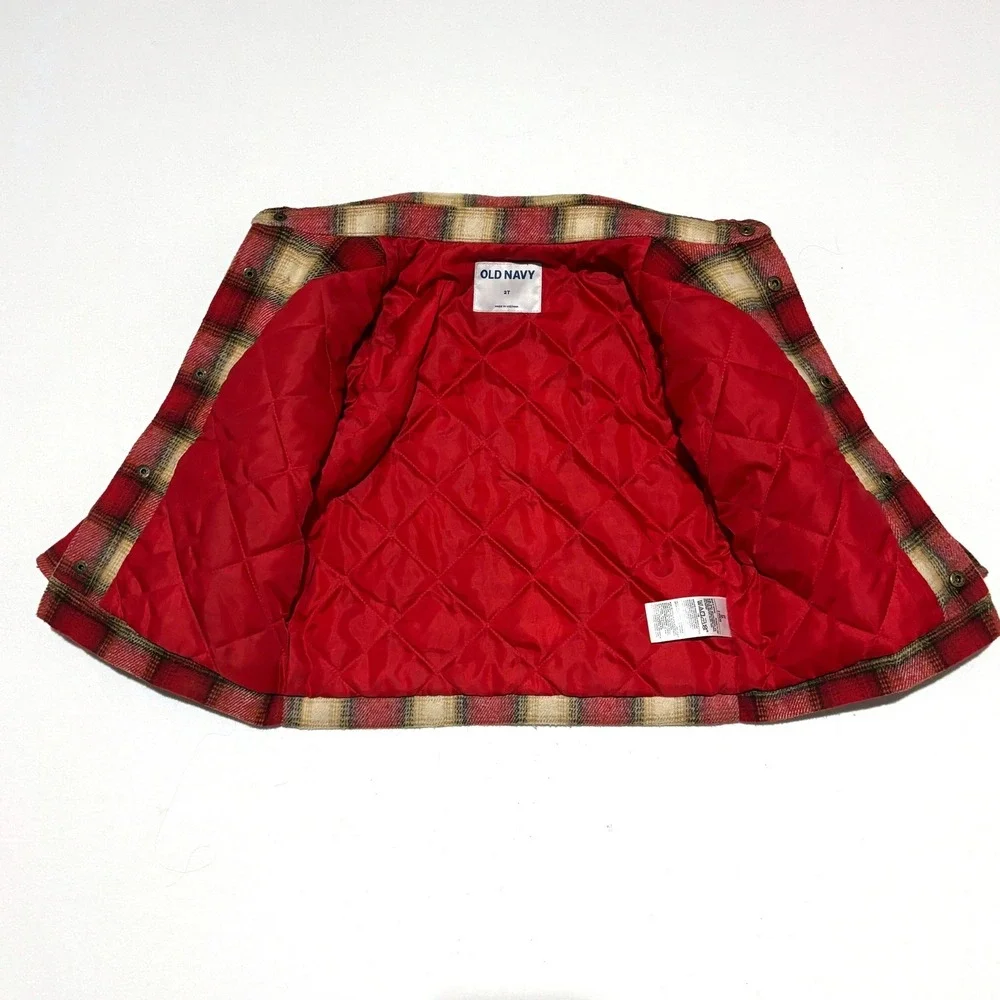 Old Navy Kids Plaid Lined Shirt Jacket Coat Toddler 2T‎ Red Tan Snap Front